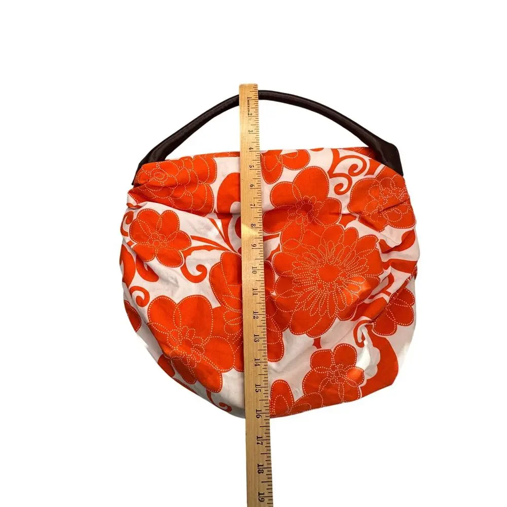 Saks Fifth Avenue Floral Canvas Shoulder Bag Orange Single Handle Retro 70s
